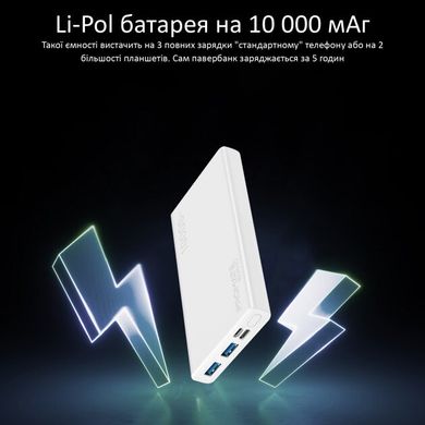 Универсальная мобильная батарея Promate Bolt-10 10000 mAh 10Вт 2xUSB White (bolt-10.white)