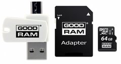 Карта пам'яті Goodram MicroSDHC 64GB UHS-I Class 10 GOODRAM + SD-adapter + OTG Card reader (M1A4-0640R12)