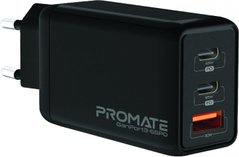Мережевий зарядний пристрій Promate GaNPort3-65PD 65 Вт, 2xUSB-C + USB-A Black (ganport3-65pd.black)