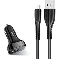 Автомобільний зарядний пристрій Usams USB Car Charger 2xUSB U35 C13 2.1A with Cable USB-C Black (NTU35TC13TZ)