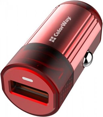 Автомобільний зарядний пристрій ColorWay QC3.0 (1USB) Red (CW-CHA012Q-RD)