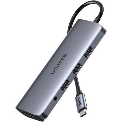 Док-станція Ugreen CM179 USB3.0 Type-C --> USB 3.0x3/HDMI/VGA/TRS/RJ45/SD&TF/PD Косм. Сіра