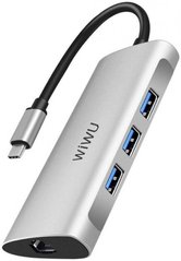 Хаб WIWU Adapter Alpha 631STR USB-C to 3xUSB3.0+RJ45+SD+TF Card Silver (695781551257)