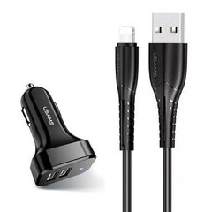 Автомобільний зарядний пристрій Usams USB Car Charger 2xUSB U35 C13 2.1A with Lightning Cable Black (NTU35LC13TZ)