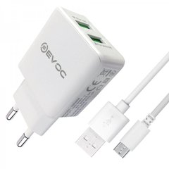 Мережевий зарядний пристрій EVOC 2USB Travel Charger 2.4A (3204M) + Micro USB White