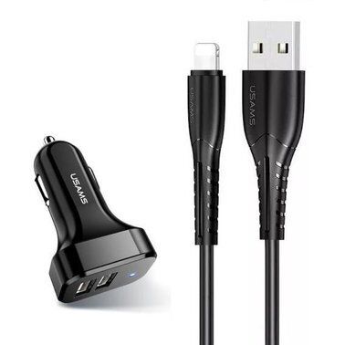 Автомобільний зарядний пристрій Usams USB Car Charger 2xUSB U35 C13 2.1A with Lightning Cable Black (NTU35LC13TZ)