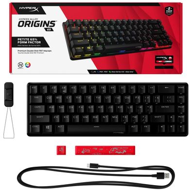 Клавіатура HyperX Alloy Origins 65 Red USB RGB ENG/RU Black (4P5D6AX)