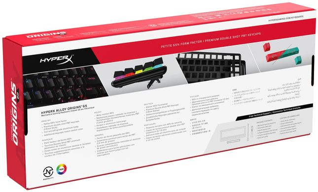 Клавіатура HyperX Alloy Origins 65 Red USB RGB ENG/RU Black (4P5D6AX)