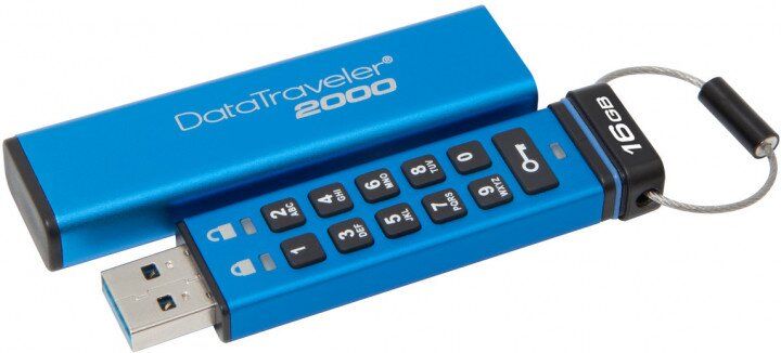 Флешка USB3.0 16GB Kingston DataTraveler 2000 Keypad 256bit AES Hardware Encrypted (DT2000/16GB)