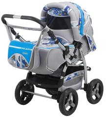 Детская коляска-трансформер Adamex Galaxy серо-голубой (цветы)