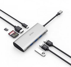 Хаб WIWU Adapter Alpha 731HP USB-C to 3xUSB3.0+HDMI+USB-C+SD+TF Card Grey (695781551259)