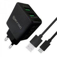 Мережевий зарядний пристрій EVOC 2USB Travel Charger 2.4A (3204M) + Micro USB Black