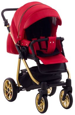 Детская коляска 2 в 1 Adamex Hybryd Plus Polar (Gold) кожа 100% BR313 красный