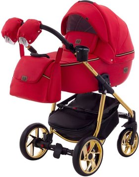 Детская коляска 2 в 1 Adamex Hybryd Plus Polar (Gold) кожа 100% BR313 красный