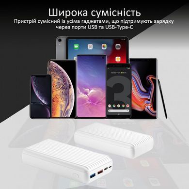 Універсальна мобільна батарея Promate Titan-30 30000 mAh 30Вт Type-C PD 18Вт USB QC3.0 USB 2.4А White (titan-30.white)