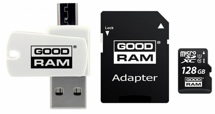 Карта памяти Goodram MicroSDHC128GB UHS-I Class 10 Goodram + SD-adapter + OTG Card reader (M1A4-1280R12)